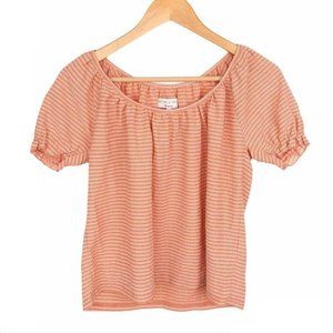 Madewell Texture & Thread Salmon White Stripe Puff Sleeves Scoop Neck Shirt